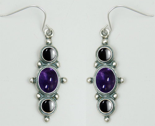 Sterling Silver Drop Dangle Earrings With Iolite And Hematite